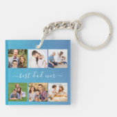 青パーソナライズされた色6写真文字、最高のパパ キーホルダー (裏面)