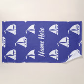 青パーソナライズされた色、航海の名前をカスタムする ビーチタオル (正面)