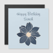 青パーソナライズされた花ハッピーバースデー磁石 (正面/裏面)