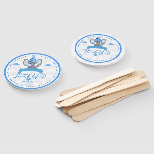 青パーソナライズされた象素朴男の子のシャワー ハンドファン (組立なし)