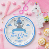 青パーソナライズされた象素朴男の子のシャワー ペーパープレート (パーティー)