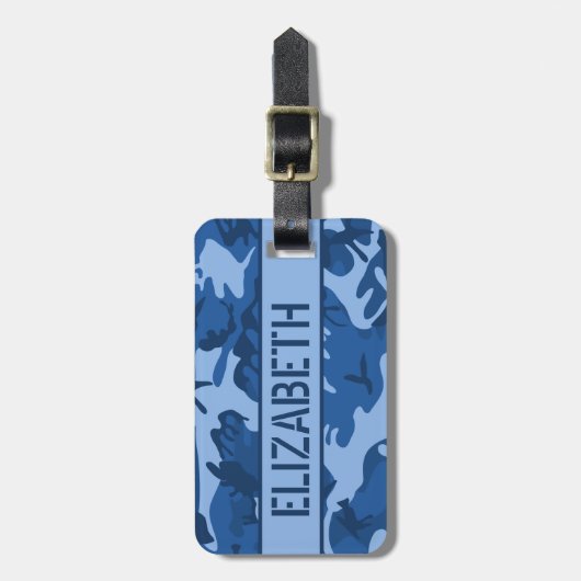 青パーソナライズされた迷彩柄 ラゲッジタグ (正面縦)