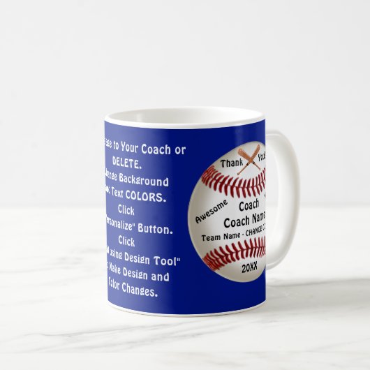 青パーソナライズされた野球コーチありがとうマグ コーヒーマグカップ (正面右)