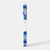 青パーソナライズされた金ゴールドホワイトインク渦流水色 iPhone 15ケース (左側面)