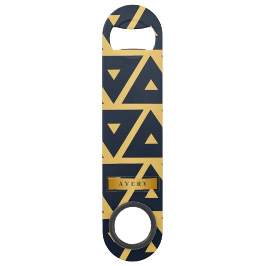 青パーソナライズされた金ゴールド幾何学模様 スピード栓抜き (正面)