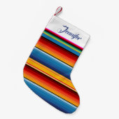 青パーソナライズされた金ゴールド赤メキシカンサラペ スモールクリスマスストッキング (正面 (吊り時))