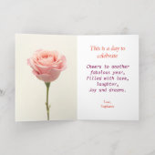 青パーソナライズされた鳥の花水色誕生日 箔グリーティングカード (内側レイダウン)