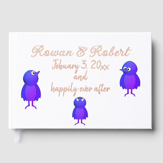 青パーソナライズされた鳥 ゲストブック (正面)