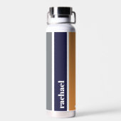 青パーソナライズされた黄ストライプの水瓶 ウォーターボトル (背面)