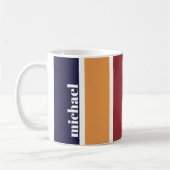 青パーソナライズされた黄ストライプの赤 コーヒーマグカップ (左)