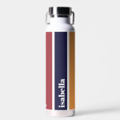 青パーソナライズされた黄赤ストライプの水瓶 ウォーターボトル (正面)