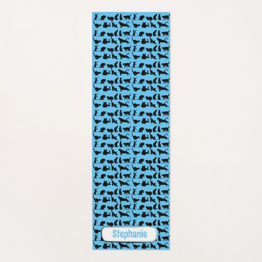 青パーソナライズされた黒猫のシルエットパターン ヨガマット (正面)