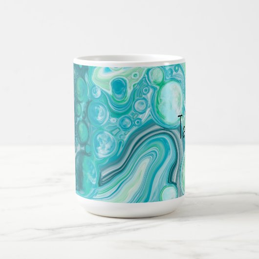 青パーソナライズされた、ターコイズの海の波の泡 コーヒーマグカップ (中央)