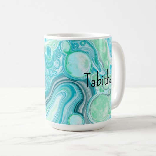 青パーソナライズされた、ターコイズの海の波の泡 コーヒーマグカップ (正面右)