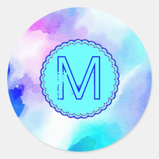 青パーソナライズされた、ピンク、アクアの水色 ラウンドシール (正面)