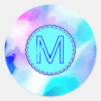 青パーソナライズされた、ピンク、アクアの水色 ラウンドシール