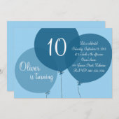 青パーティーバルーン子供の誕生日招待状 招待状 (正面/裏面)