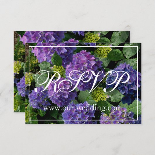 青パープルエレガントマゼンタフローラアジサイRSVP セーブザデート (正面/裏面)