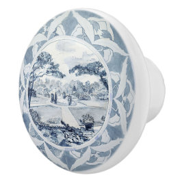 青ビクトリアンと白のオランダ セラミックノブ