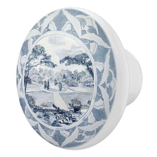 青ビクトリアンと白のオランダ セラミックノブ (右)