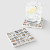 青ビクトリアンと白のダマスクの恋人の目 ストーンコースター (横)