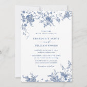 青ビクトリアンフランスのフローラ結婚のQRコード 招待状 (正面)