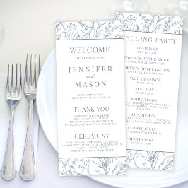 青ビクトリアンフランスのフローラ結婚式プログラムカード