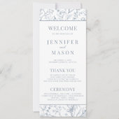 青ビクトリアンフランスのフローラ結婚式プログラムカード (正面)