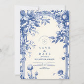 青ビクトリアンフランスのフローラ結婚 セーブザデート (正面)