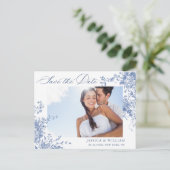 青ビクトリアンフランスの庭園の結婚式保存日 ポストカード (スタンド正面)