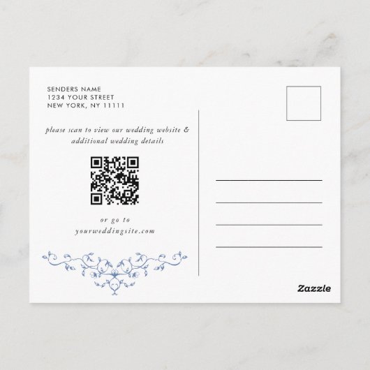 青ビクトリアンフランスの庭園の結婚式保存日 ポストカード (裏面)