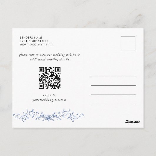 青ビクトリアンフランスの庭園の結婚式保存日 ポストカード (裏面)