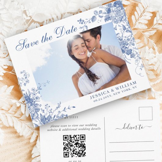 青ビクトリアンフランスの庭園の結婚式保存日 ポストカード