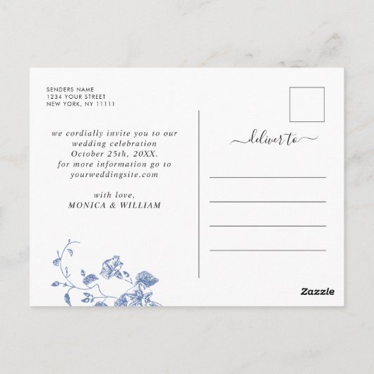 青ビクトリアンフランスの庭園の結婚式保存日 ポストカード (裏面)