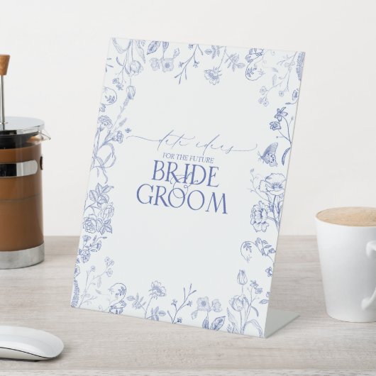 青ビクトリアンフランスの白フローラ日付アイディア 台座サイン (インサイチュ)