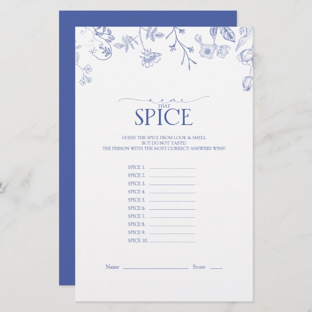 青ビクトリアンフランスの白ブライダルシャワーゲーム (正面/裏面)