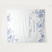 青ビクトリアンフローラブライダルシャワー背景 タペストリー (正面(横))