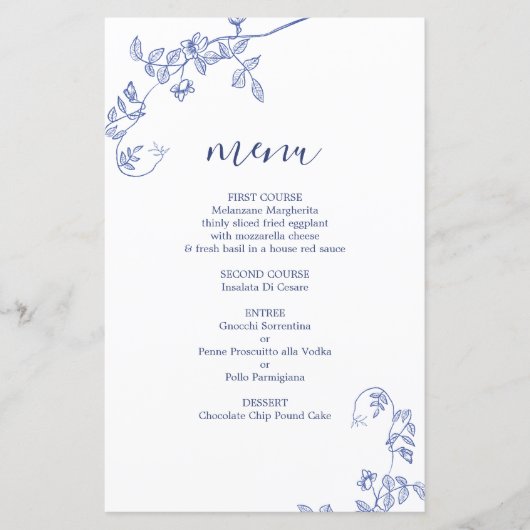 青ビクトリアンフローラ結婚のメニューカード (正面)