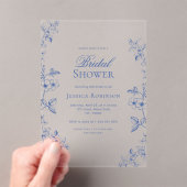 青ビクトリアンヴィンテージ描フローラブライダルシャワー アクリル招待状 (インサイチュ (ポータブル))