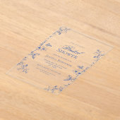 青ビクトリアンヴィンテージ描フローラブライダルシャワー アクリル招待状 (レイダウン)