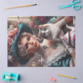 青ビクトリアン帽子と猫のティッシュペーパー 薄葉紙 (クラフト)