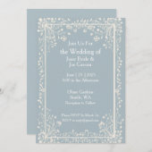 青ビクトリアン結婚式招待状 招待状 (正面/裏面)
