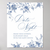 青ビクトリアン色のフランスのフローラ日付の夜アイディア ポスター (正面)