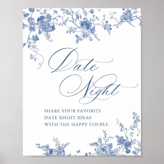 青ビクトリアン色のフランスのフローラ日付の夜アイディア ポスター (正面)