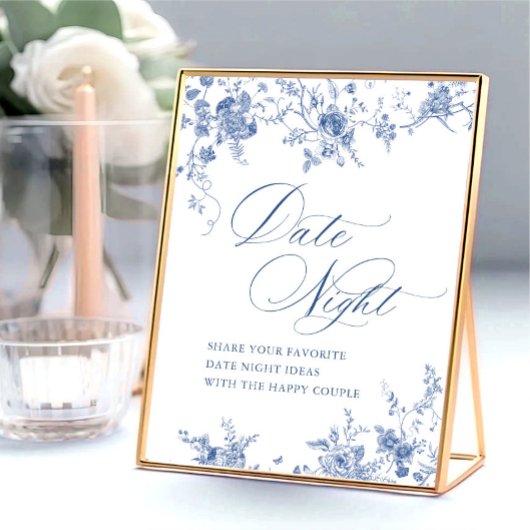 青ビクトリアン色のフランスのフローラ日付の夜アイディア ポスター