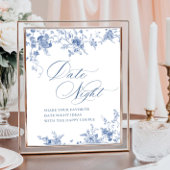 青ビクトリアン色のフランスのフローラ日付の夜アイディア ポスター