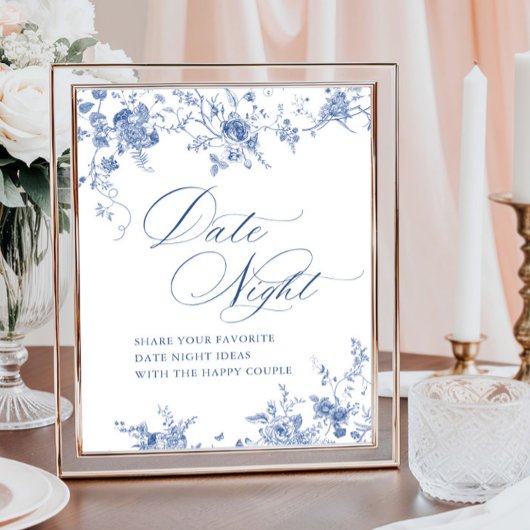 青ビクトリアン色のフランスのフローラ日付の夜アイディア ポスター