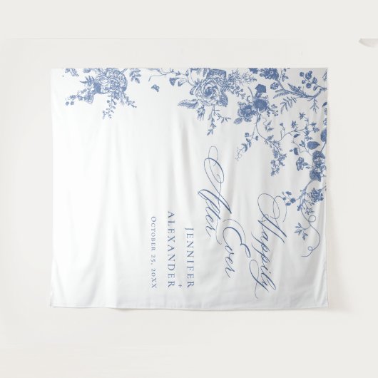 青ビクトリアン色のフランスの庭園の結婚式背景 タペストリー (正面(横))