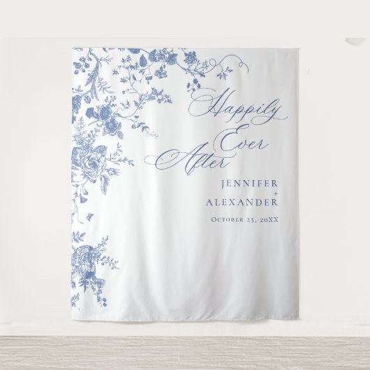 青ビクトリアン色のフランスの庭園の結婚式背景 タペストリー (正面)