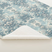 青ビクトリアン色の庭 | ヴィンテージフローラバロック シェルパブランケット (3/4)